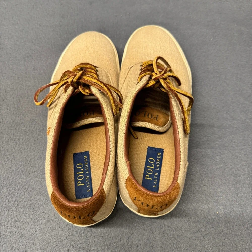 Polo Ralph Lauren Sneakers Mens 8.5 D Vaughn Flax Linen Suede Tan Brown Preppy